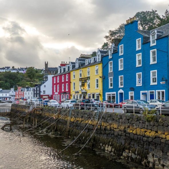 Colourful houses on the Tobermory seafront, Scotland.